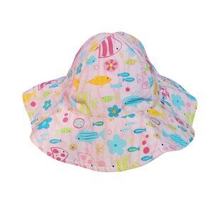 I Play Baby Bucket Sun Hat 0–6 Months Pink Fish Print UPF 50+